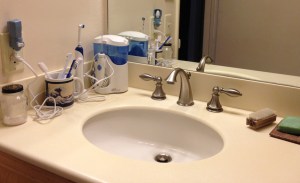 My bathroom counter -- with 12 items removed and put away.