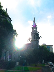 Leaving the 7:00 a.m. service at Central Union Church