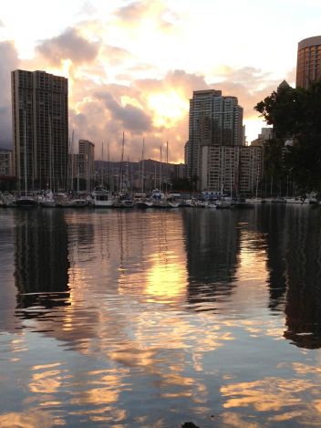 Morning light over Waikiki from Magic Island
