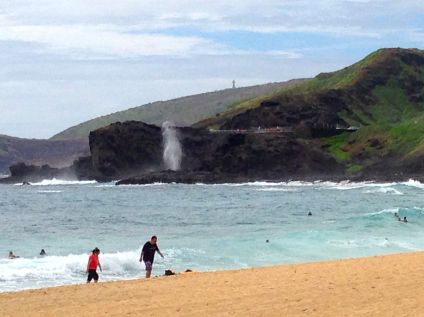 At Sandy Beach, looking back at the Blowhole below Koko Crater